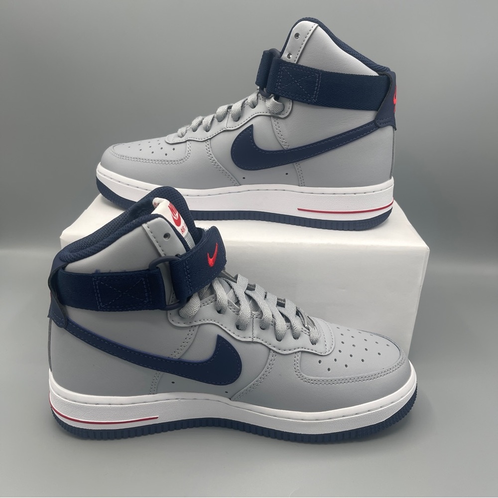 Nike Air Force 1 Hi QS Shoes "Patriots" Wolf Gray Navy / Size 7. - Picture 4 of 14